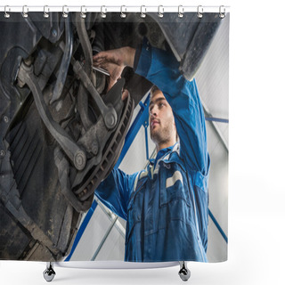 Personality  Male Mechanic Repairing Suspension System  Shower Curtains