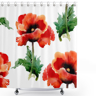 Personality  Red Poppies Flowers Shower Curtains