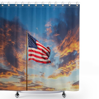 Personality  American Flag On Old Flagpole At Sunset Shower Curtains