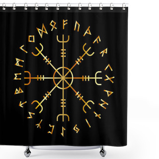 Personality  Scandinavian Runic Alphabet With The Vegvisir-the Magic Navigation Compass Of Ancient Vikings Shower Curtains