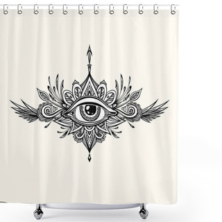 Personality  Abstract Symbol Of All-seeing Eye In Boho  Indian Asian Ethnic Style For Tattoo Black On White For Decoration T-shirt Or For Coloring Page Or Adult Coloring Book. Concept Magic Occultism Esoteric Shower Curtains