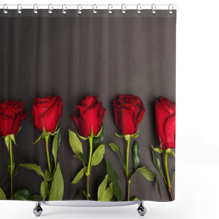 Personality  Flat Lay Of Blooming Red Roses On Black  Shower Curtains