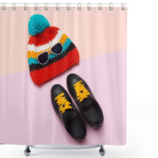 Personality  Top View Cap Hat Keds Hipster Trend Style. Spring Casual Urban A Shower Curtains