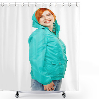 Personality  Portrait Of A Young Beautiful Girl In A Jacket With A Hood Isola Shower Curtains