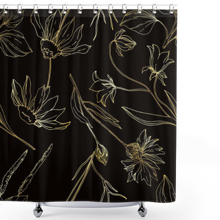 Personality  Vector Wildflowers Floral Botanical Flowers. Black And White Engraved Ink Art. Seamless Background Pattern. Shower Curtains