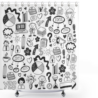 Personality  Business Doodles. Social Media Icons. Vector Background Pattern. Internet, People, Idea, Teamwork. Shower Curtains