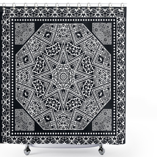 Personality  Abstract Square Pattern With Geometric Ornament, Black Bandanna Shawl Print Shower Curtains