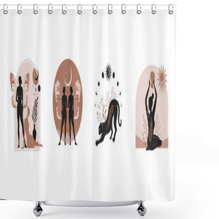 Personality  Mystic Women, Exotic Woman, Feminine Concept Illustration, Beautiful Esoteric Women Silhouettes . Flat Style Vector Design Shower Curtains