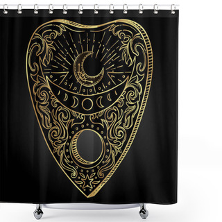 Personality  Heart-shaped Planchette For Spirit Talking Board. Vector Isolated Illustration In Victorian Style. Mediumship Divination Equipment. Flash Tattoo Drawing. Spirituality, Occultism. Shower Curtains