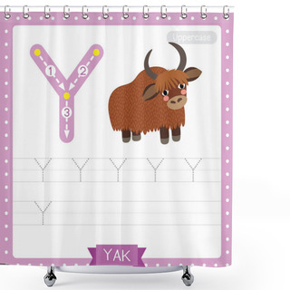 Personality  Letter Y Uppercase Cute Children Colorful Zoo And Animals ABC Alphabet Tracing Practice Worksheet Of Yak For Kids Learning English Vocabulary And Handwriting Vector Illustration. Shower Curtains
