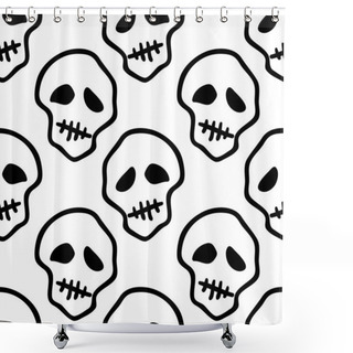Personality  Vector Halloween Skulls Seamless Pattern In Black And White. Design Background For Party Poster. Hand Drawn Cartoon Illustration. Shower Curtains