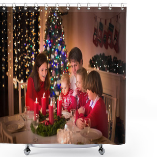 Personality  Family Having Christmas Dinner At Fire Place Shower Curtains