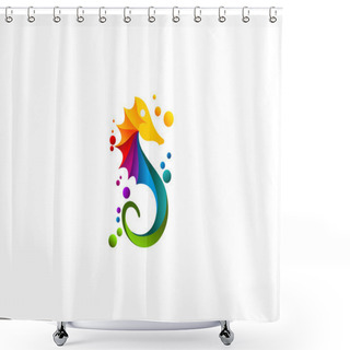 Personality  Seahorse Logo, Abstract Sea Print Colourful Symbol Design Shower Curtains