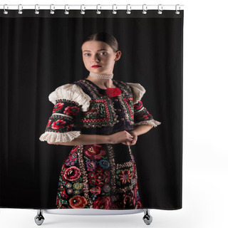 Personality  Young Beautiful Slovak Woman In Traditional Dress. Slovak Folklore Shower Curtains