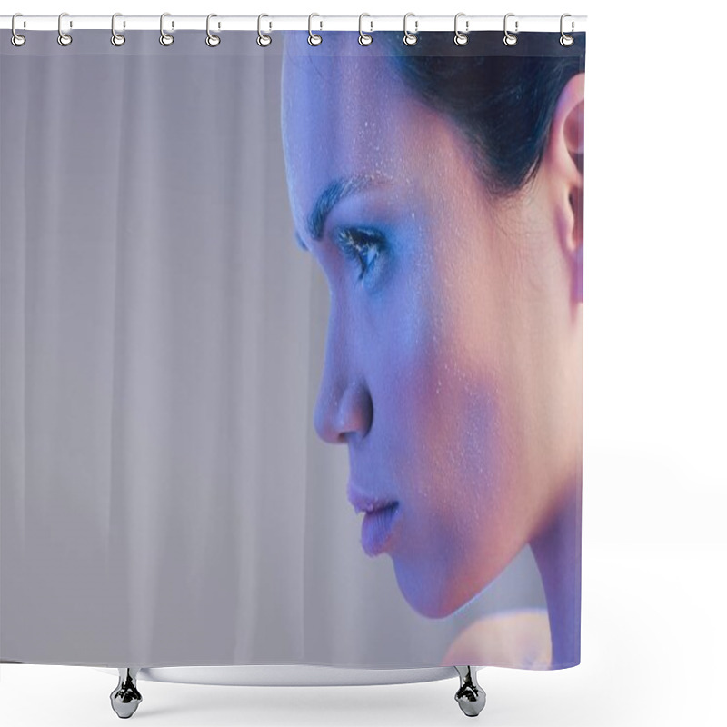 Personality  Young Woman With Frost On Face Shower Curtains