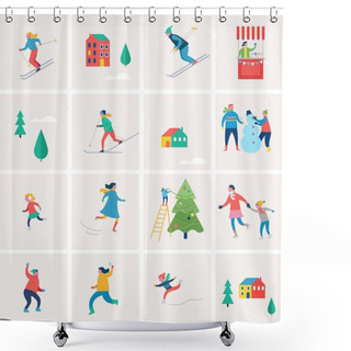Personality  Winter Sport Scene, Christmas Festival And Fair, Families With Kids Make Fun Shower Curtains