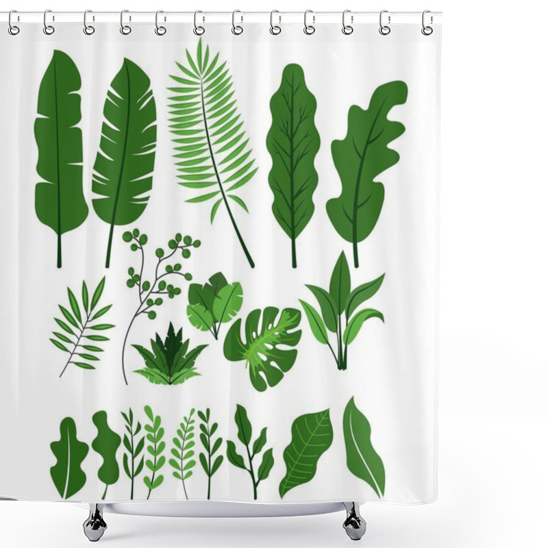 Personality  Set Collection Of Green Leaves Herbs Summer Vector Shower Curtains