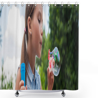 Personality  Child Blowing Soap Bubble Outdoors In Summer, Banner Shower Curtains