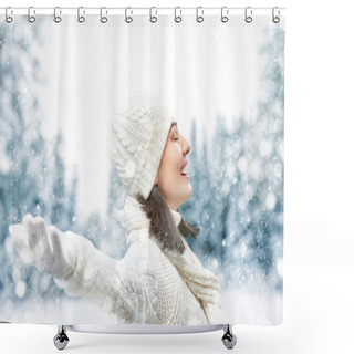 Personality  Woman On A Winter Walk Shower Curtains
