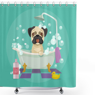 Personality  Dog Grooming. Vector Flat Illustration Shower Curtains