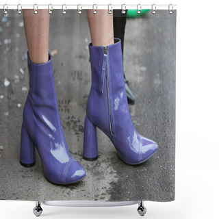 Personality  MILAN - FEBRUARY 22: Woman With Purple Patent Leather High Heel  Shower Curtains