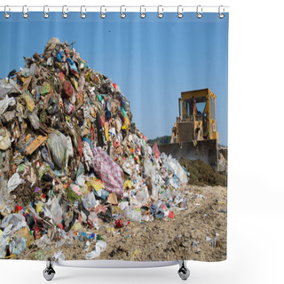 Personality  The Old Bulldozer Moving Garbage Shower Curtains