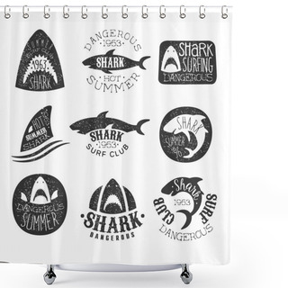 Personality  Dangerous Shark Surf Club Set Of Black And White Prints Shower Curtains