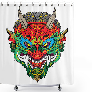 Personality  Thailand Demon Mask And Face Vector.Thai Art Traditional Tattoo Design.Line Thai Is Thailand Style And Tattoo Design. Shower Curtains