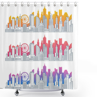Personality  Modern Cityscape Outline Gradient Vector Illustrations Set Shower Curtains