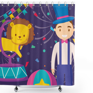 Personality  Cute Circus Lion Jumping Ring Shower Curtains