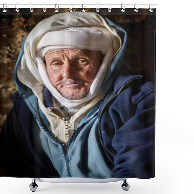Personality  Nomad Man Living In The Cave, Nomad Valley, Atlas Mountains, Morocco Shower Curtains