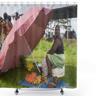Personality  Woman Selling Bananas At Local Market On Solomon Islands Shower Curtains