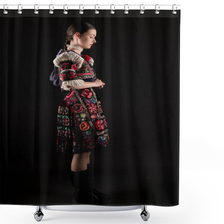 Personality  Young Beautiful Slovak Woman In Traditional Dress. Slovak Folklore Shower Curtains