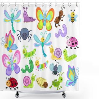 Personality  Large Vector Set Of Cute Cartoon Bugs Shower Curtains