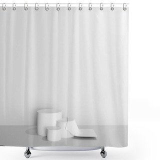 Personality  Golden Pedestal Podium For Product With Violet Velvet Cloth. 3d Render Of Showcase In Modern Style Shower Curtains