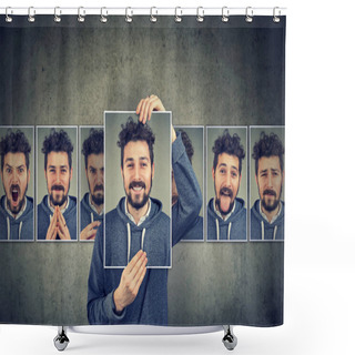 Personality  Positive Masked Man In Glasses Expressing Different Emotions Shower Curtains