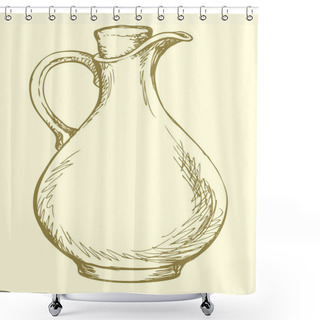 Personality  Vector Drawing. Corked Jug With Handle Shower Curtains