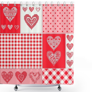 Personality  Pattern With Collection Hearts In Vintage Patchwork Style. Shower Curtains