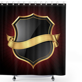 Personality  Black And Gold Shield And Ribbon Shower Curtains