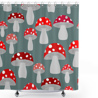 Personality  Mushroom Seamless Pattern. Vector Background Of Fly Agaric. Vint Shower Curtains