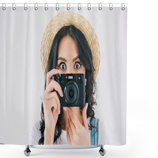 Personality  Woman Holding Photo Camera Shower Curtains