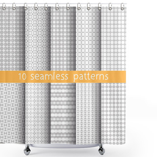 Personality  10 Light Grey Seamless Patterns For Universal Background. Grey And White Colors. Endless Texture Can Be Used For Wallpaper, Pattern Fill, Web Page Background. Vector Illustration For Web Design. Shower Curtains