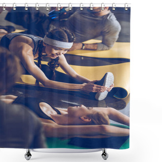 Personality  Athletic Young People Exercising In Gym  Shower Curtains