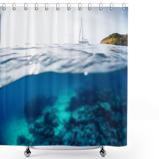 Personality  Coral Reef And Sailing Boat Shower Curtains