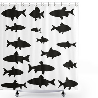 Personality  Set Of Black Silhouettes Of Common River Fish Shower Curtains