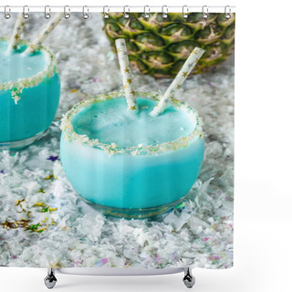 Personality  Jack Frost Christmas Cocktail With Coconut Rum, Blue Curacao, Coconut Cream And Pineapple Juice Shower Curtains