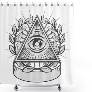 Personality  All Seeing Eye. Black And White Vector Illustration Shower Curtains