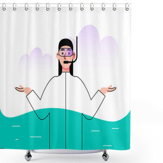 Personality  Masked Character Underwater. Vector Illustration In A Flat Style Shower Curtains
