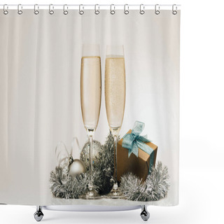 Personality  Gift And Glasses Of Champagne Shower Curtains