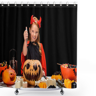 Personality  Child With Halloween Jack O Lantern Shower Curtains